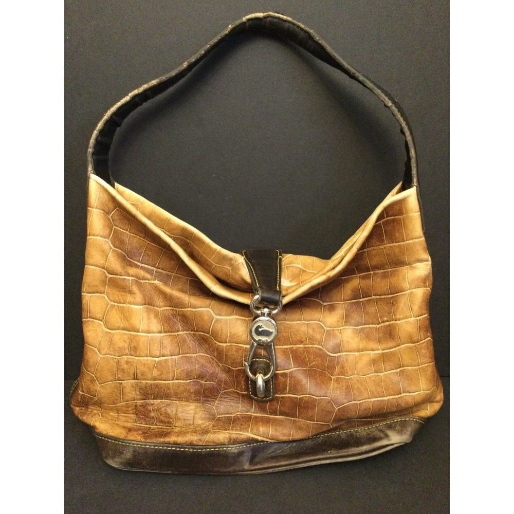 Dooney & Bourke Women's Croc Embossed Leather Hobo Shoulder Bag Logo Lock Closur